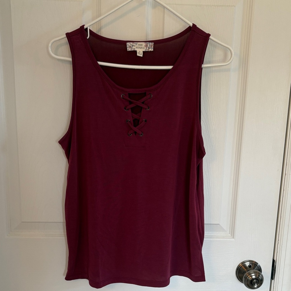 Pink Republic Maroon Lace-Up Tank Top